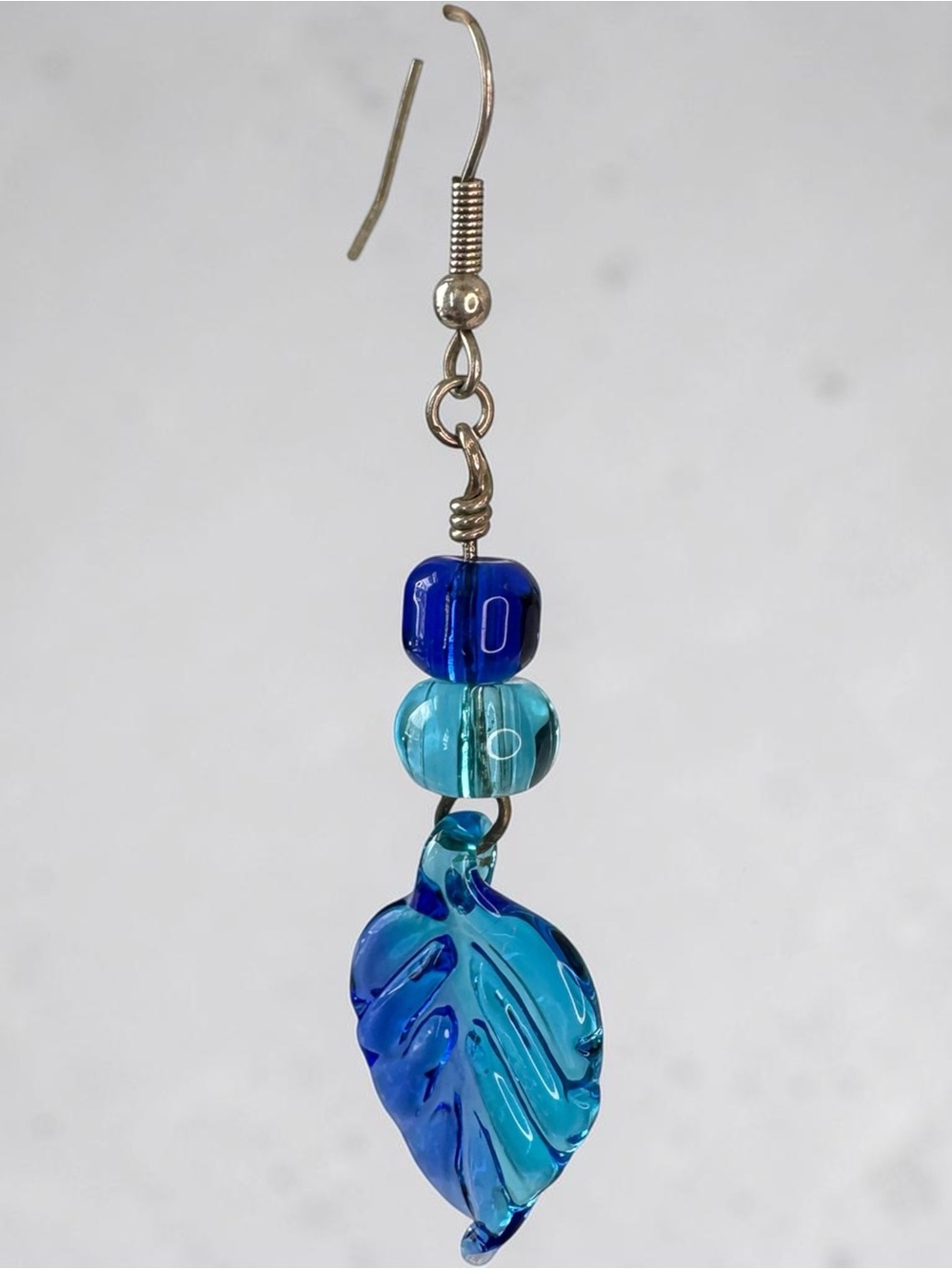 Blue Glass Leaf Drop Earrings - SKU C